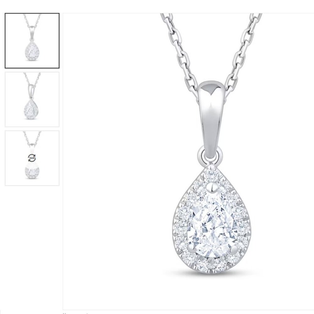 Lab-Grown Diamonds Pear-Shaped Halo Necklace 3/8 ct tw 10K White Gold 18"